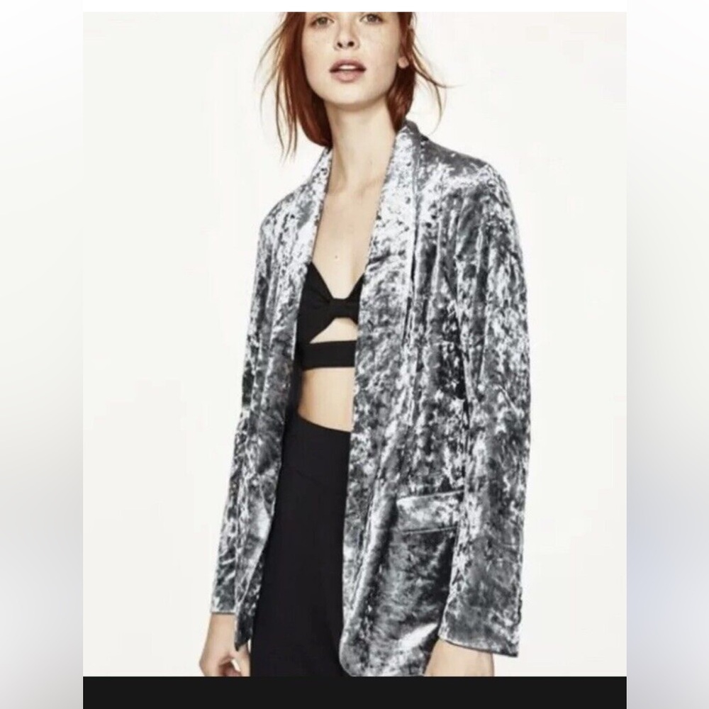 Zara Crushed Velvet Kimono Belted Blazer